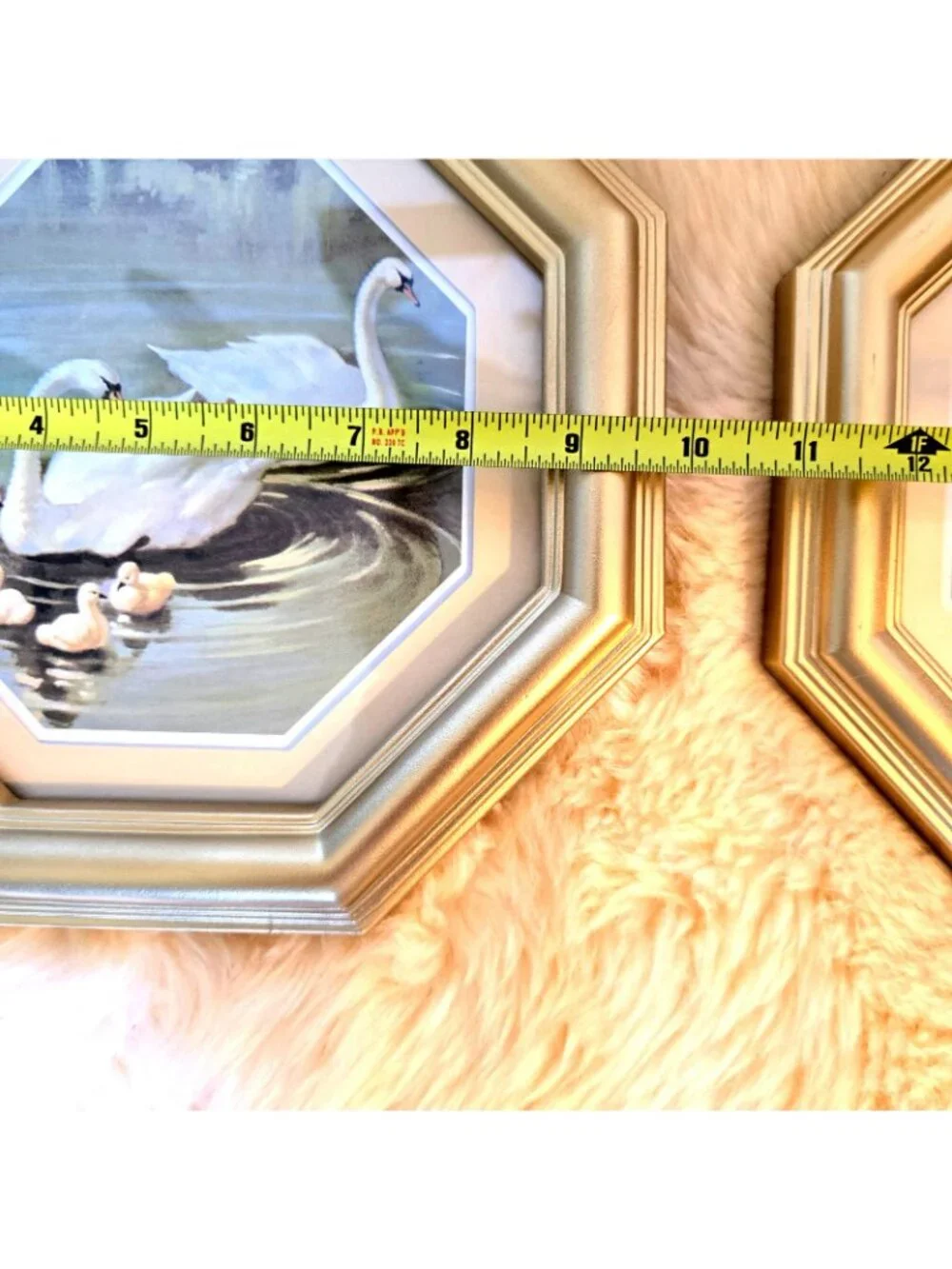 Vintage Swan Wall Art Prints Pair Octagon Gold Frames Cottage Grandmillenial